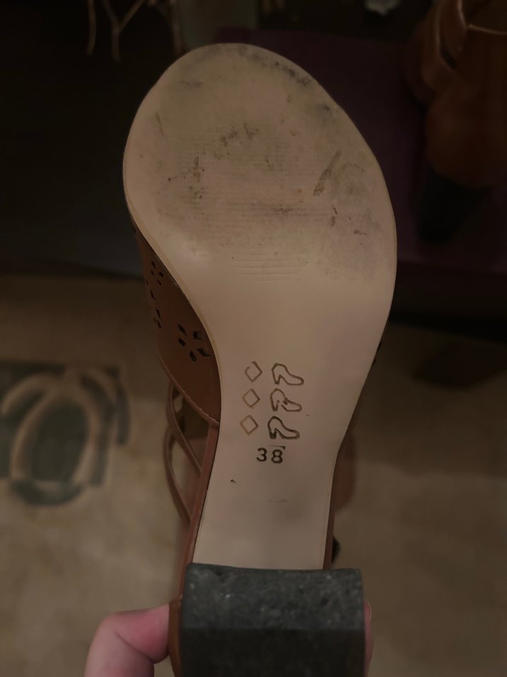 Suni Deri Taba Renk Kadın Topuklu Sandalet - Görsel 4