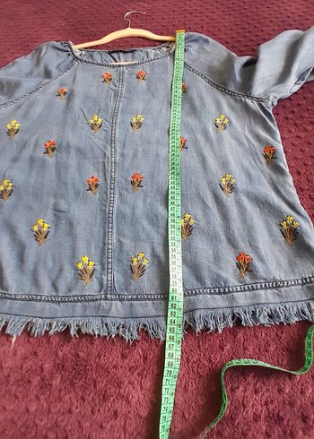 Nakışlı Mavi Kadın Denim bluz - Görsel 9