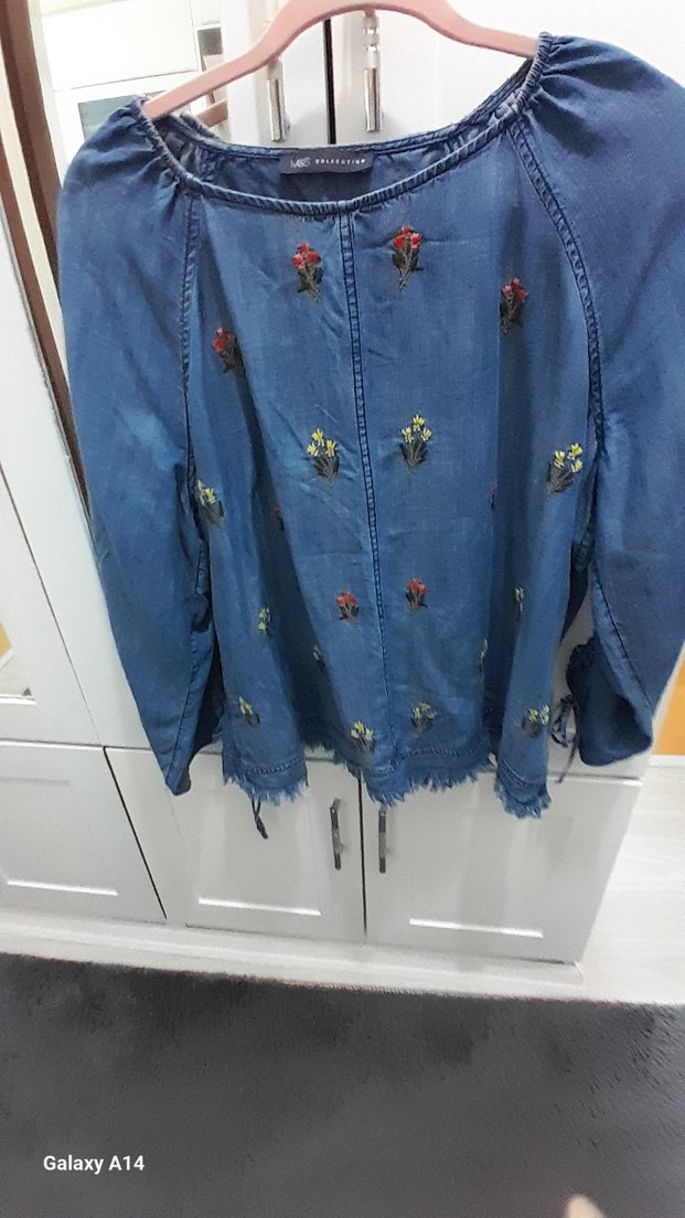 Nakışlı Mavi Kadın Denim bluz - Görsel 2