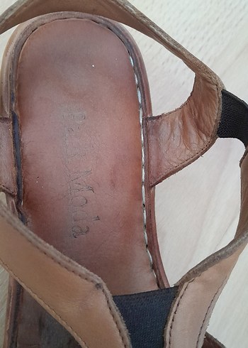 Bej Deri Kadın Dolgu Topuklu Sandalet - Görsel 4