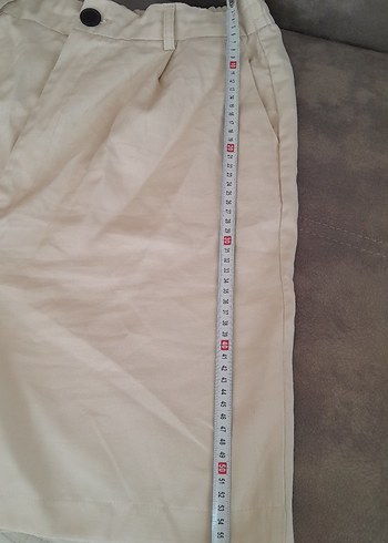 Bej Keten Yüksek Bel Rahat Kesim Şort - Görsel 4