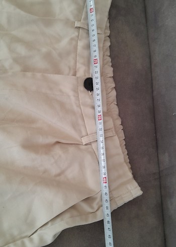 Bej Keten Yüksek Bel Rahat Kesim Şort - Görsel 5