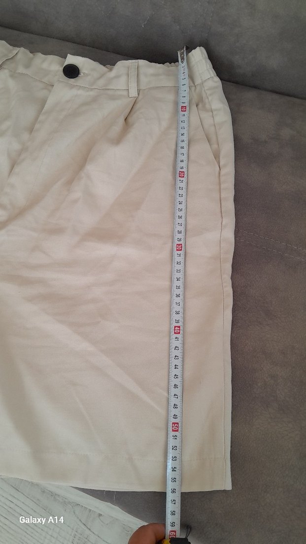 Bej Keten Yüksek Bel Rahat Kesim Şort - Görsel 4