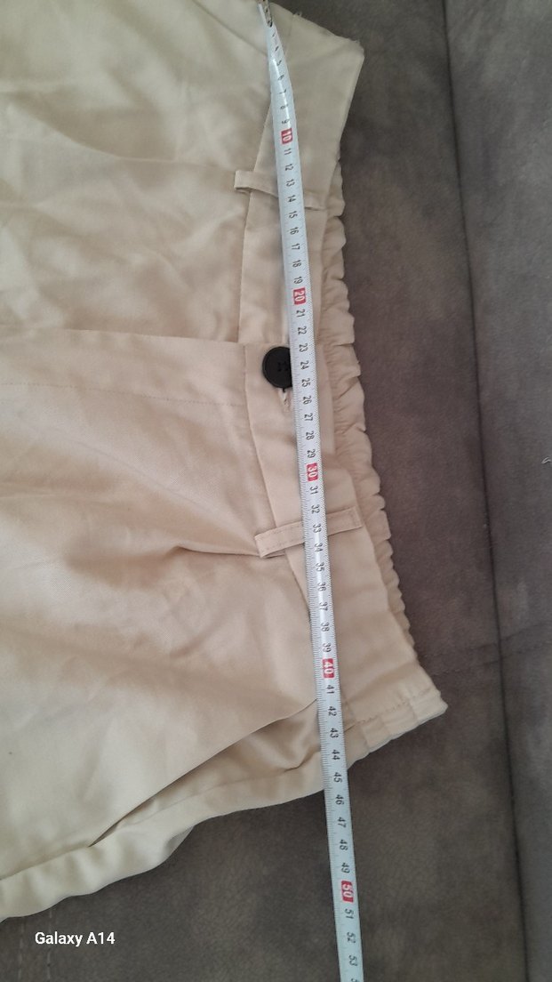 Bej Keten Yüksek Bel Rahat Kesim Şort - Görsel 5