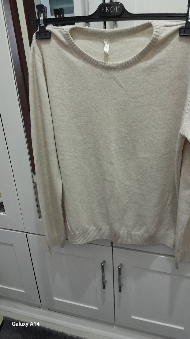 Bej Kadın Triko Bisiklet Yaka Kazak - Görsel 3