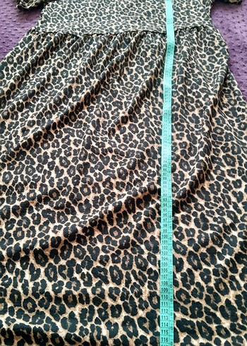 Kahverengi Leopar Desenli Uzun Elbise - Görsel 7