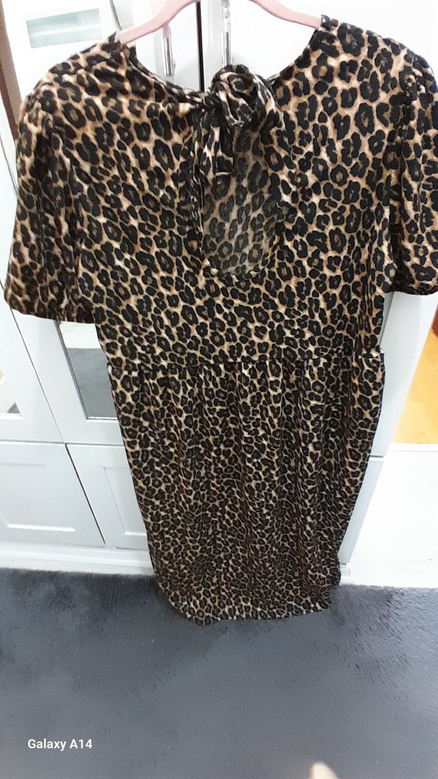 Kahverengi Leopar Desenli Uzun Elbise - Görsel 2