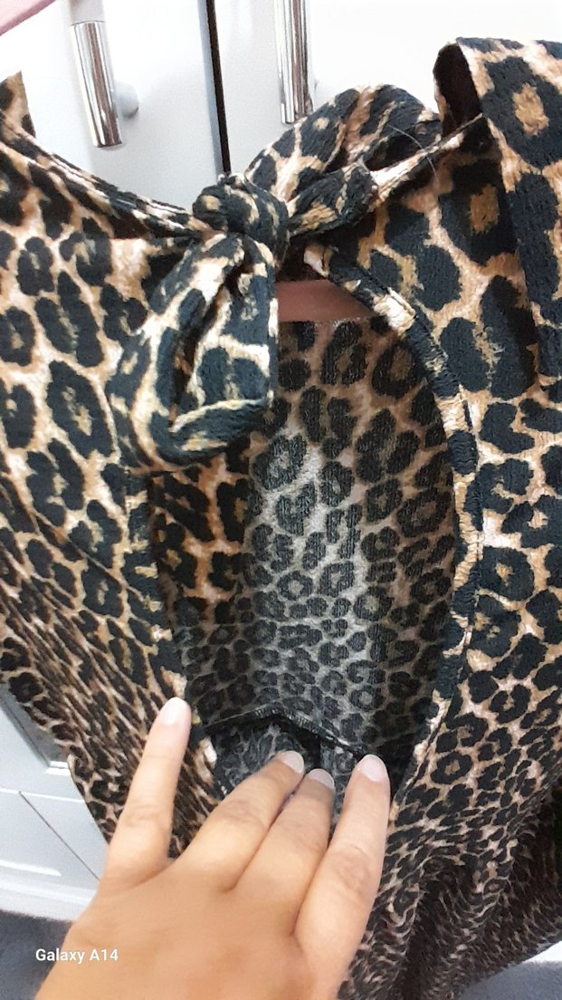 Kahverengi Leopar Desenli Uzun Elbise - Görsel 4