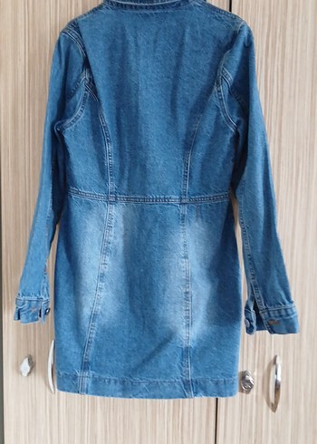 Düğmeli Mavi Kadın Denim uzun kollu salopet elbise - Görsel 2