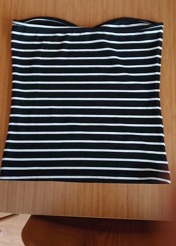 Kadın Siyah Çizgili Straplez Bustiyer - Görsel 2