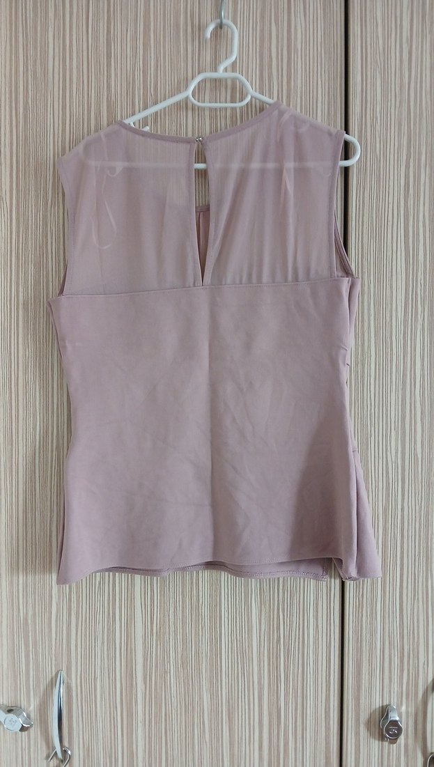 gül kurusu renginde Pilili Kolsuz Kadın Bluz - Görsel 2