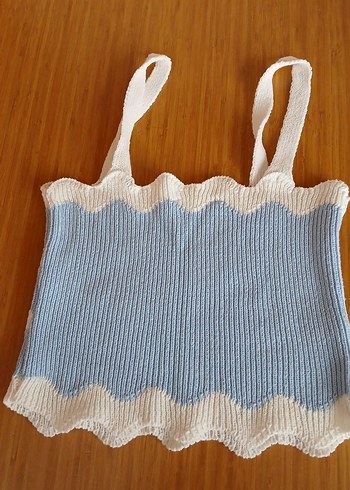 Mavi Beyaz Örgü Bohem Kadın Plaj crop - Görsel 2