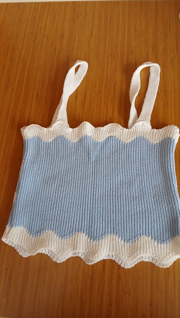 Mavi Beyaz Örgü Bohem Kadın Plaj crop - Görsel 2