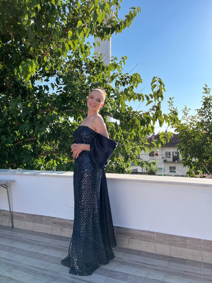 Lacivert Drapeli Uzun Abiye Elbise - Görsel 3