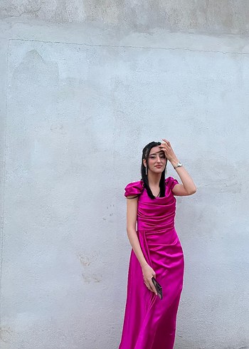 Pembe Drapeli Uzun Kadın Elbise satılık kiralık