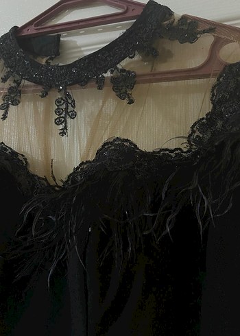 Siyah İşlemeli Kürk Detaylı Uzun Gotik Elbise
