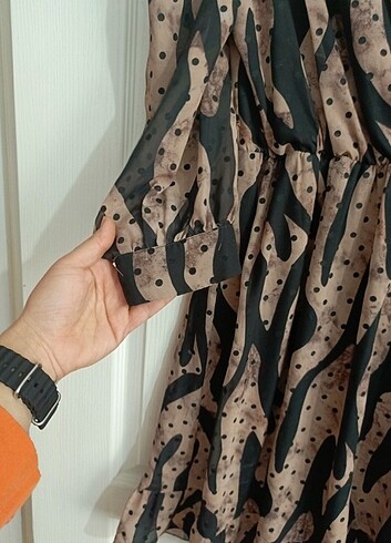 xl Beden kahverengi Renk Şifon elbise