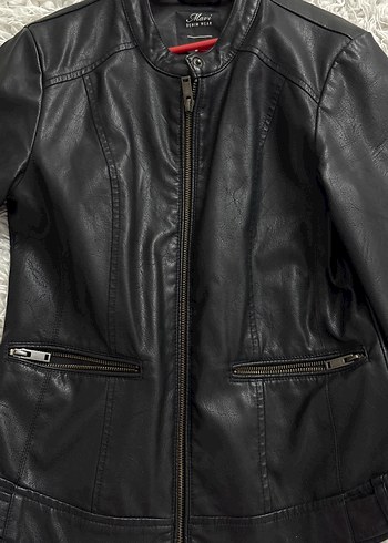 Siyah Fermuarlı Kadın Deri Biker Ceket - Görsel 2