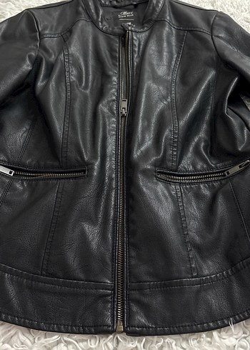 Siyah Fermuarlı Kadın Deri Biker Ceket - Görsel 7