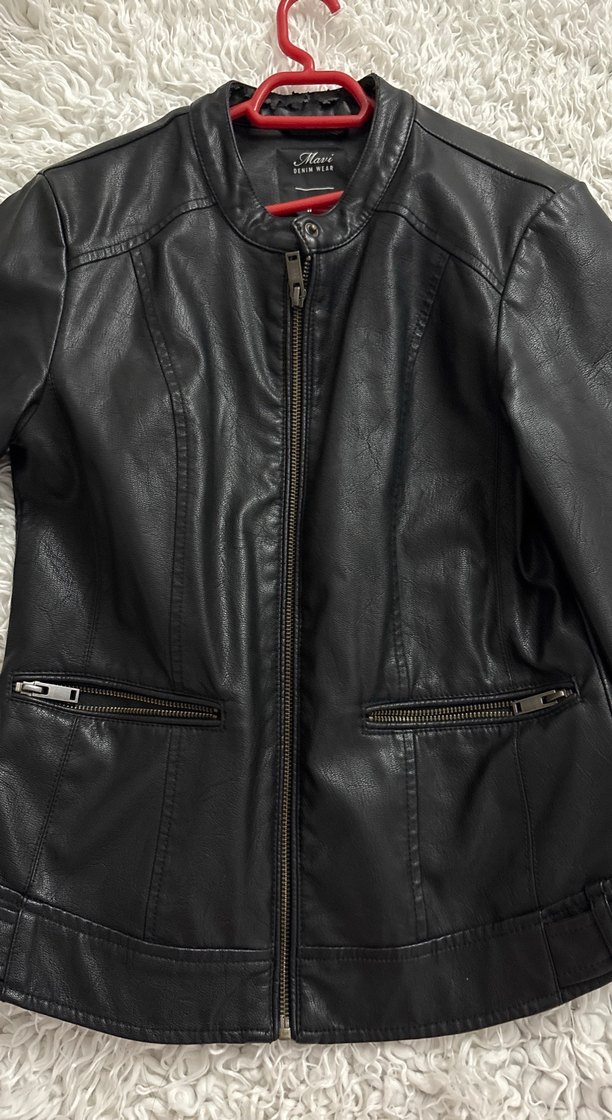 Siyah Fermuarlı Kadın Deri Biker Ceket - Görsel 2