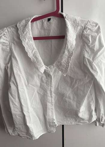 Düğmeli Beyaz Keten pamuk
 Kadın Gömlek - Görsel 2