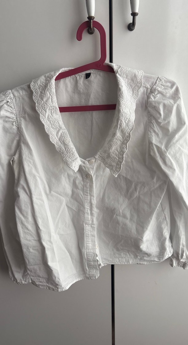 Düğmeli Beyaz Keten pamuk
 Kadın Gömlek - Görsel 2