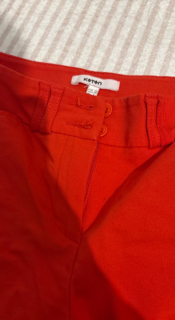 Kırmızı Fermuarlı Kadın Kumaş Pantolon - Görsel 3