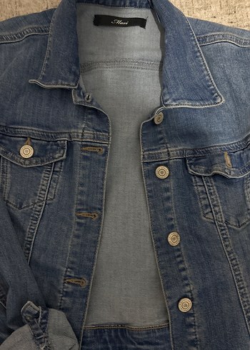 Düğmeli uzun kollu Mavi Denim Ceket - Görsel 3