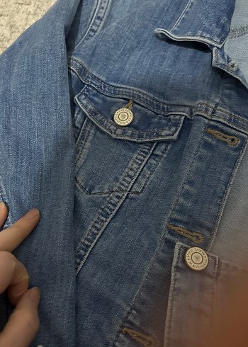 Düğmeli uzun kollu Mavi Denim Ceket - Görsel 6