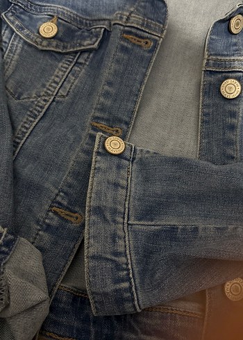 Düğmeli uzun kollu Mavi Denim Ceket - Görsel 4