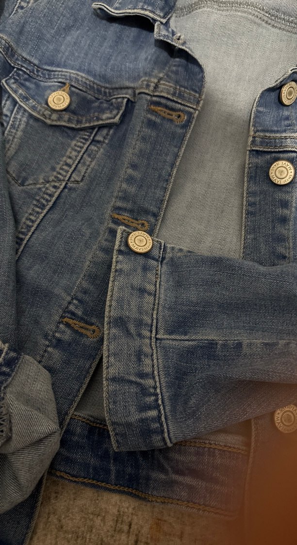 Düğmeli uzun kollu Mavi Denim Ceket - Görsel 4