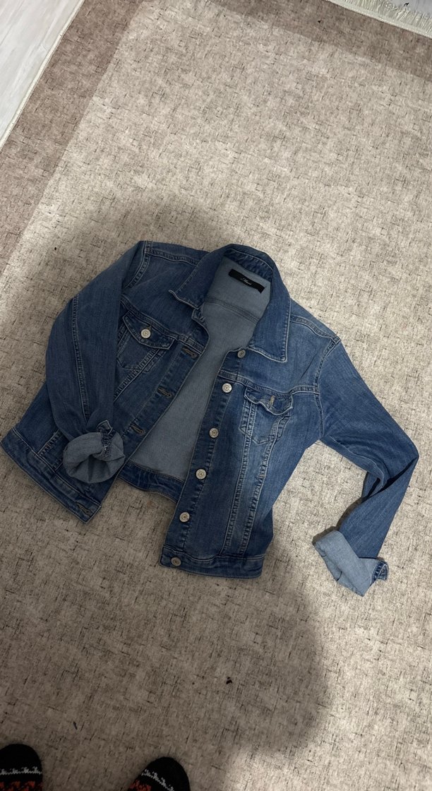 Düğmeli uzun kollu Mavi Denim Ceket - Görsel 2