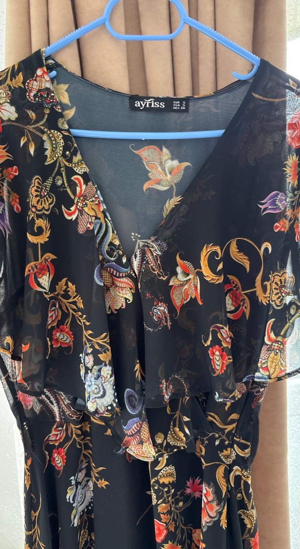 Bohem Tarzı Uzun Desenli V Yakalı Elbise - Görsel 5