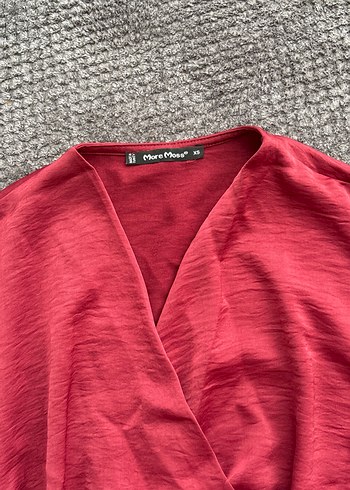 Vişne  V Yaka Salaş saten midi Elbise - Görsel 6