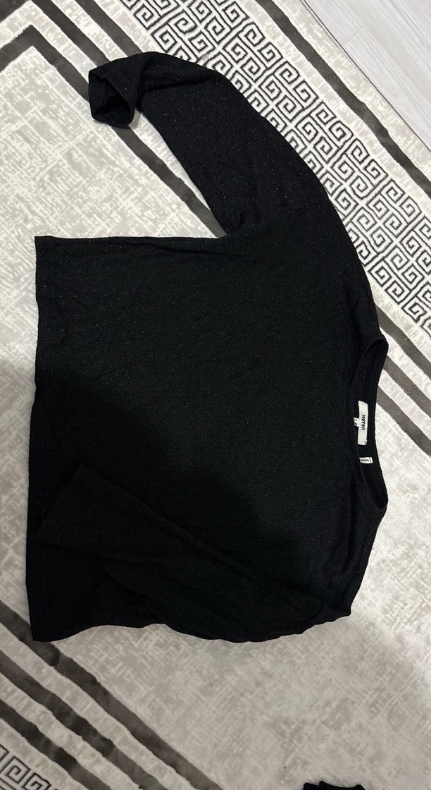 Kadın Siyah Salaş simli Uzun Kollu Triko - Görsel 2