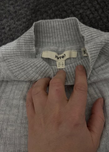 Gri Balıkçı Yaka koton Triko Kadın Kazak - Görsel 3