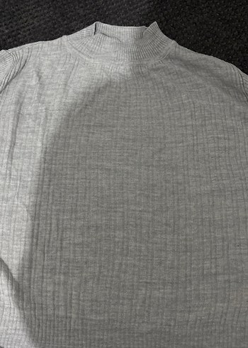 Gri Balıkçı Yaka koton Triko Kadın Kazak - Görsel 2