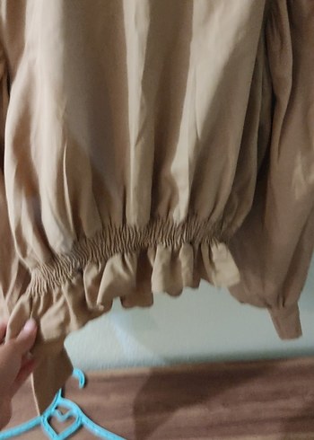 38 Beden Bej Karpuz Kol, Fırfırlı Crop