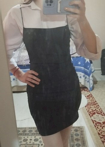 Diğer Siyah Drapeli Straplez Mini Elbise
