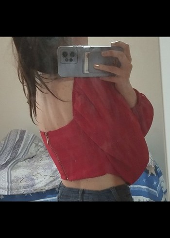 s Beden kırmızı Renk Kırmızı Mini Uzun Kollu Bluz