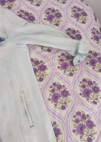 Diğer Nakışlı Beyaz Uzun Denim Ceket
