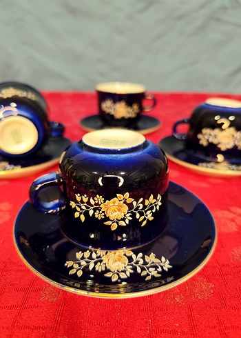 Koyu Mavi Çiçek Desenli Porselen Fincan Takımı - Görsel 3