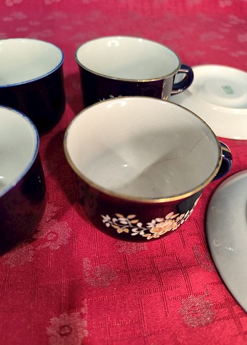 Koyu Mavi Çiçek Desenli Porselen Fincan Takımı - Görsel 8