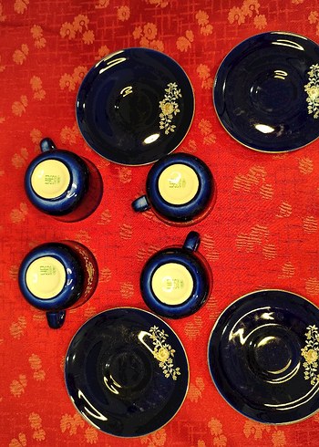 Koyu Mavi Çiçek Desenli Porselen Fincan Takımı - Görsel 6