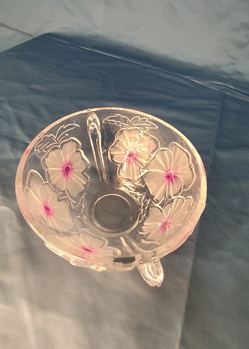 Pembe Çiçek Desenli Cam Kase - Görsel 4