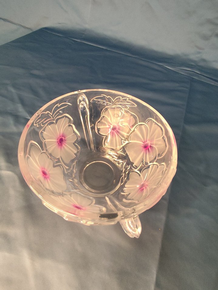 Pembe Çiçek Desenli Cam Kase - Görsel 4