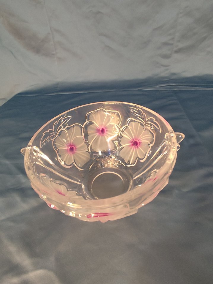 Pembe Çiçek Desenli Cam Kase - Görsel 2