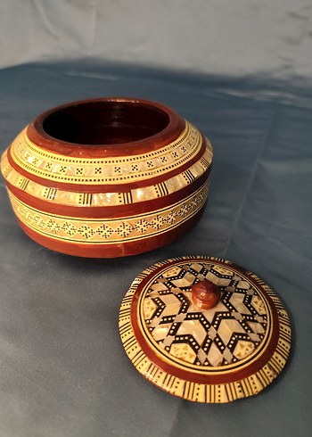 Ahşap el boyaması sedefli işlemeli şekerlik - Görsel 5