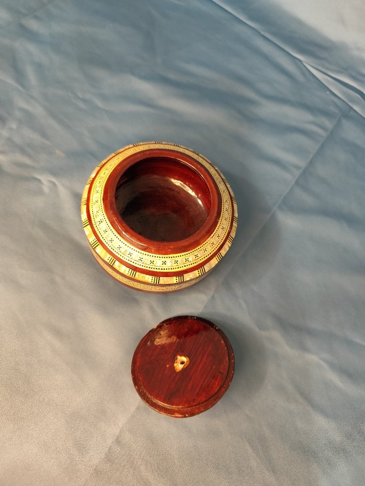 Ahşap el boyaması sedefli işlemeli şekerlik - Görsel 4