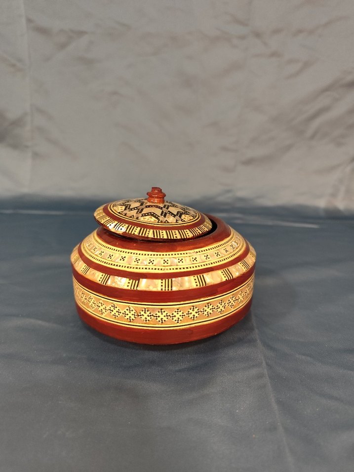 Ahşap el boyaması sedefli işlemeli şekerlik - Görsel 2